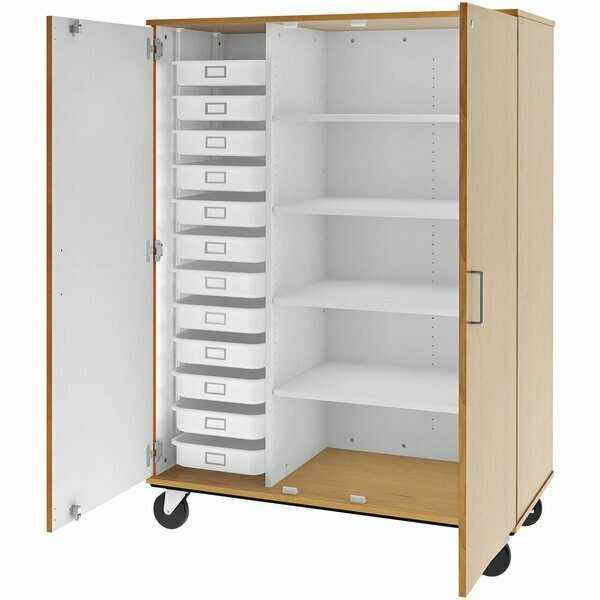 I.D. Systems 67'' Tall Maple Mobile Storage Cabinet w/ 12 3.5'' Trays & 4 Shelves 80599F67073'' 538599F67073